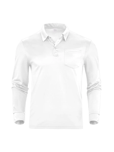 Close-up of white mesh polo shirt showing button placket and detailed fabric texture