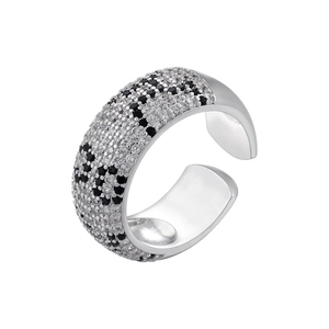 Detail of silver open ring featuring full cubic zirconia inlay in a leopard spot pattern