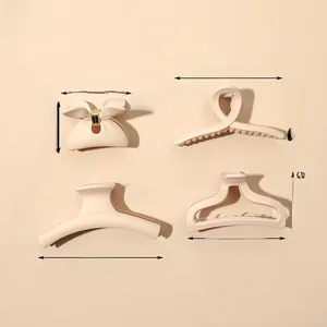 Matte beige hair claw clips set showing size dimensions and weight for four styles