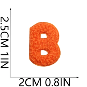 Detailed size measurements for the orange chenille letter B embroidery patch