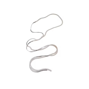 Long silver flat snake chain necklace with flexible metallic design for women