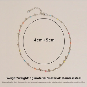 Detail of titanium steel necklace featuring vibrant colorful beads and adjustable S925 chain