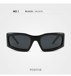 Front view of Y2K cyberpunk polarized sunglasses with thick black frames for cycling