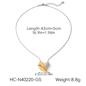 Detail view of heart pendant necklace with dimensions 43cm length and 8.8g weight