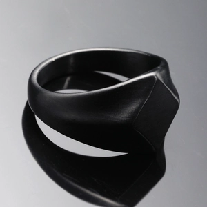 Minimalist black matte brushed stainless steel geometric ring with rhombus textured finish