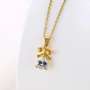 Pendant Necklace Stainless Steel Bowknot Zircon Waterdrop Clavicle Chain Elegant Jewelry Women Accessories