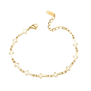 Bracelet en acier titane plaqué or 18K avec breloques croix et fermoir mousqueton