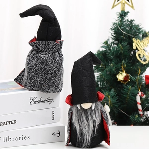 Halloween vampire gnomes with black witch cloaks and grey beards for holiday home decor