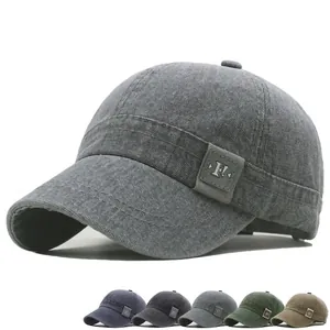 Waschbare Canvas-Baseballkappe mit kurzem Schirm und seitlichem F-Patch in fünf Farben