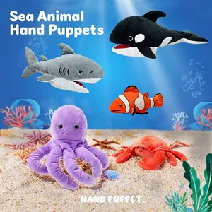 Ocean Animal Hand Puppet Plush Toy Interactive Moveable Mouth Storytelling Story Props For Toddlers Kids Shark Turtle Octopus