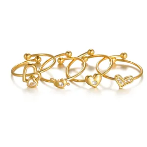 Elegant Heart Shaped Stainless Steel Open Ring For Women Gold Cubic Zirconia Adjustable Fashion Finger Jewelry Minimalist Daily Accessory