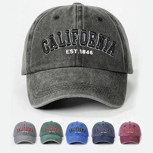 Gewaschener Stoff Baseballkappe California Stickerei Verstellbar Retro Sonnenhut Mit Gebogener Krempe Für Herren Und Damen