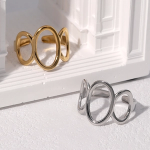 Adjustable Open Ring Stainless Steel 18K Gold Plated Triple Hollow Oval Geometric Minimalist Jewelry Women