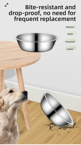 Close-up of thickened stainless steel pet bowl featuring durable drop-resistant design