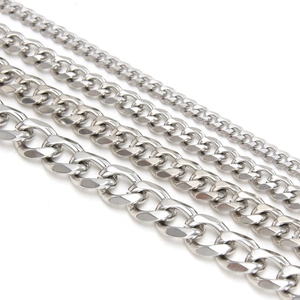 Polished silver stainless steel Cuban link chains in five different widths for men and women