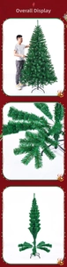 Detailed view of artificial green Christmas tree with density foliage and metal stand