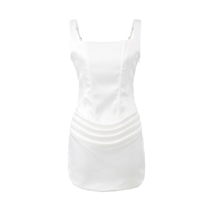 Eng anliegendes weißes Satin-Minikleid mit Korsett-Oberteil und gerafftem Rock für Damen