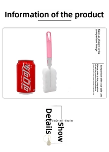 Detail of pink long-handle kitchen cup brush with white wave sponge and hanging hole