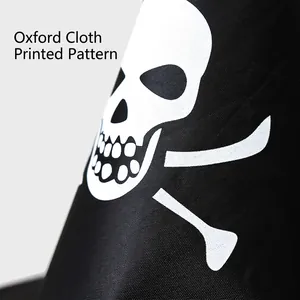 Black Oxford cloth Halloween wizard hat featuring white skull and crossbones print