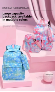 Detailed set of star print backpack, crossbody bag and pencil case in gradient pastel colors