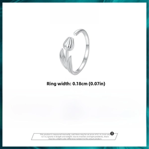 Detail of S925 sterling silver tulip ring with 0.18cm band width and platinum plating