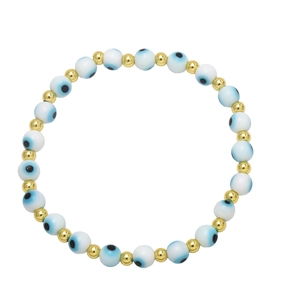 Bohemian Evil Eye beaded bracelet with blue charms and golden spacer beads for women