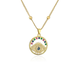 Goldene Evil Eye Halskette mit bunten Zirkonsteinen und Perlenkette für Damen
