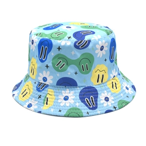 Reversible Polyester Bucket Hat Smile Face Daisy Print Summer Outdoor Sun Protection Streetwear For Men Women