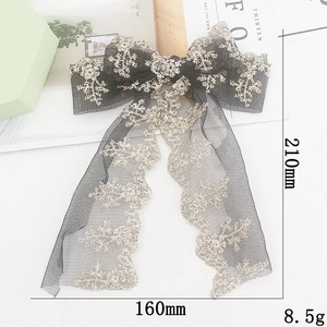 Large black lace bow accessory with gold embroidery and mesh for DIY phone case decor
