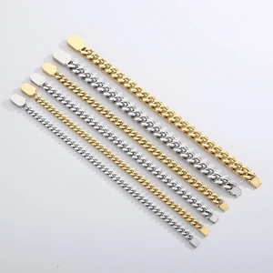 Set of gold and silver cuban link bracelets in polished stainless steel for men