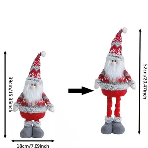 Telescopic Santa plush doll showing adjustable height from 15.35 to 20.47 inches
