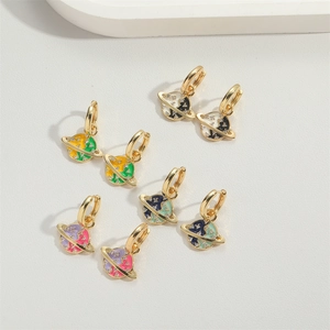 Set of four vintage planet dangle earrings with colorful stones and gold plating