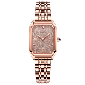 Luxury Women Rectangle Quartz Watch Rose Gold Solid Stainless Steel Band Calendar Date Waterproof Elegant Female Wristwatch