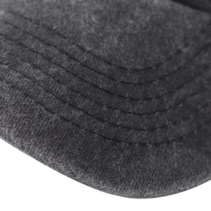 Close-up of six-row stitching on the dark grey brushed fabric brim of the baseball cap