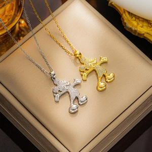 Titanium steel Mickey Mouse necklace with sparkling rhinestones in gold and silver finish