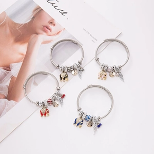 Adjustable Stainless Steel Cable Bangle Bracelet Alloy Rhinestone Elephant Angel Wing Charms Fashion Jewelry For Women