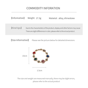 Detailed size specifications for the vintage gold bracelet with colorful rhinestones