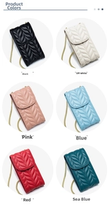 Detailed grid view showcasing six colors of quilted leather chain phone bags