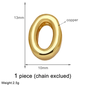 Detailed size specifications for a gold oval copper pendant charm measuring 13mm by 10mm
