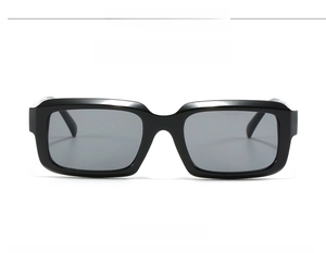 Front view of square black sunglasses with gray lenses and C01 color code identifier