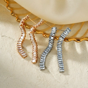 Elegant gold and silver long tassel earrings with rectangular cubic zirconia stones