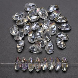Macro detail of 8x17mm AB finish glass drop beads for DIY jewelry making and crafts