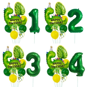Décoration De Ballon D'Anniversaire Dinosaure En Aluminium Et Latex Numéro Numérique Dessin Animé Thème Forêt