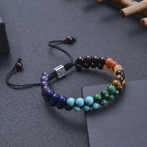 Bracciale 7 chakra in pietre naturali regolabile con ciondolo albero della vita e corda nera