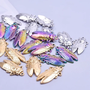 Golden and silver cicada charms in stainless steel for DIY jewelry necklace making