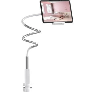 Universal silver lazy phone and tablet stand with flexible 360-degree metal gooseneck
