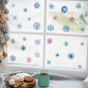 Christmas Snowflake Window Stickers Watercolor Colorful PVC Static Cling Glass Decals Winter Holiday Home Decor