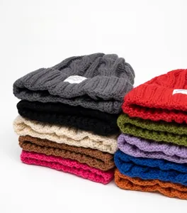Collection of colorful thick knitted beanies for women in assorted winter fashion tones