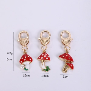 Zinc alloy strawberry mushroom keychain set with red enamel finish and gold lobster clasp