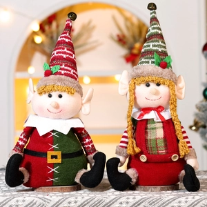 Christmas Elf Doll Ornament Sitting Plush Toy With Knit Hat And Bell For Holiday Home Decor Window Display Cute Xmas Gift